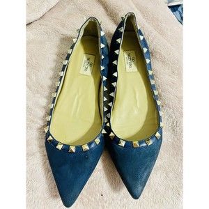 Valentino Rockstud Denim Blue Flats Size 39